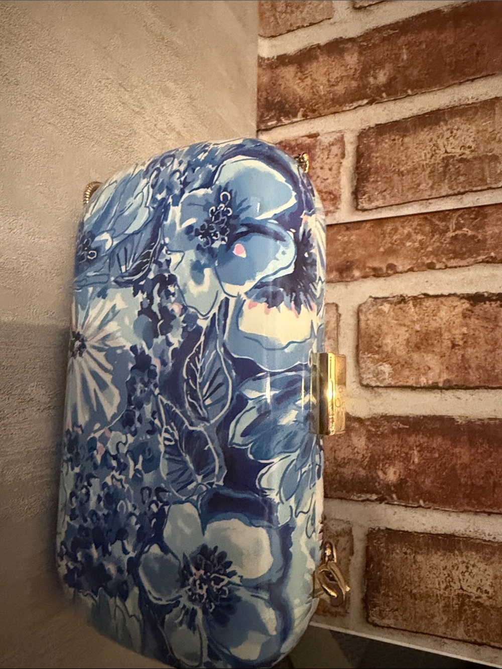 Lilly Pulitzer Blue Floral Patent Clutch with Gold Hardware